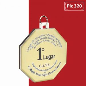 MEDALLA DE ACRILICO EXAGONAL 6 CM  DIAMETRO CON GRABADO LASER  INCLUYE LISTON Y BOLSA DE CELOFA INDIVIDUAL
